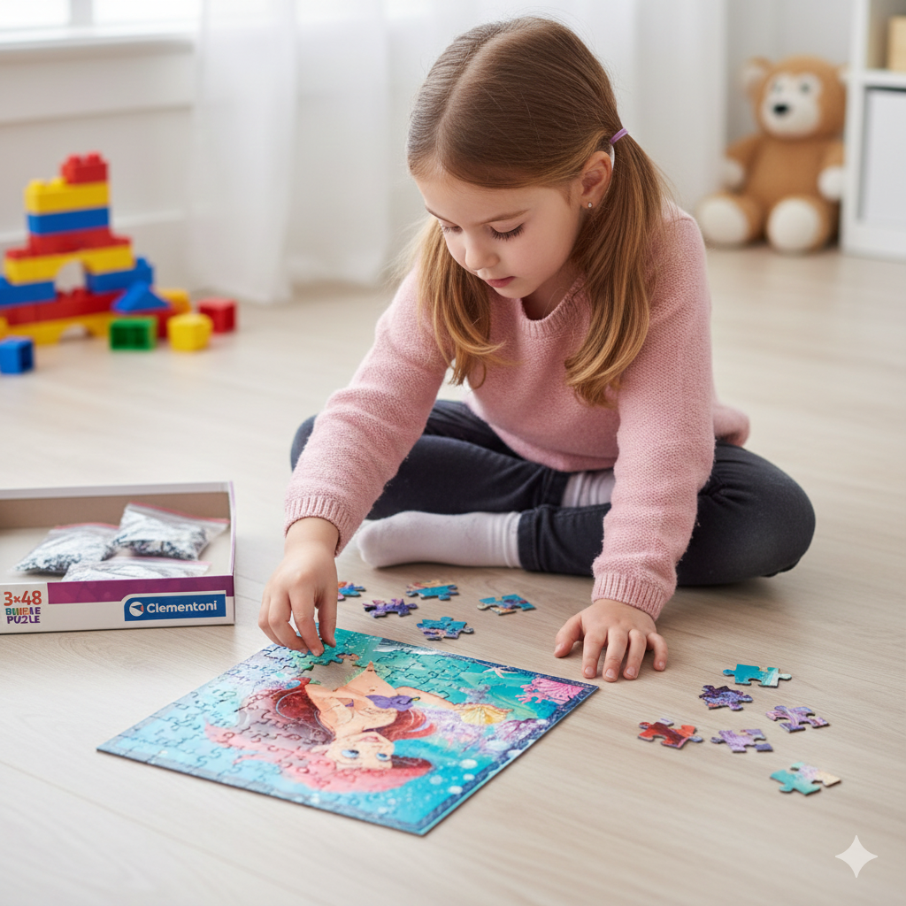 Детски пъзели - момиче сглобява пъзел, подарък за момиче, детски играчки, онлайн магазин за детски стоки, развиващи детски игри