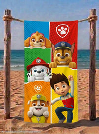 Шарена памучна детска хавлия Paw Patrol със Скай, Чейс, Маршал, Рабъл и Райдър, размер 140x70 см, 100% памук