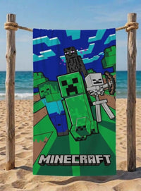Детска хавлия за плаж Minecraft – 140x70 см, бързо съхнеща, за плаж и басейн