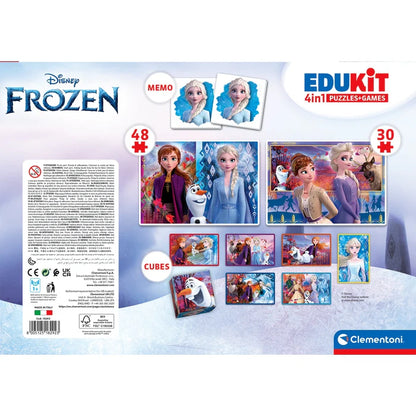 Комплект игра/пъзел, 4 в 1 Clementoni Frozen с активности за деца, включващи мемо, пъзели и кубчета.