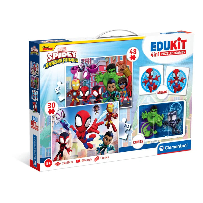Комплект игра/пъзел, 4 в 1 Clementoni Spidey с 48 карти и кубчета за детски игри