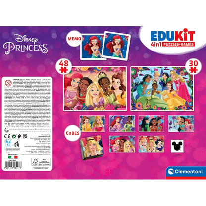 Комплект игра/пъзел, 4 в 1 Clementoni Disney Princess с карти и пъзели за деца, 48 и 30 части.