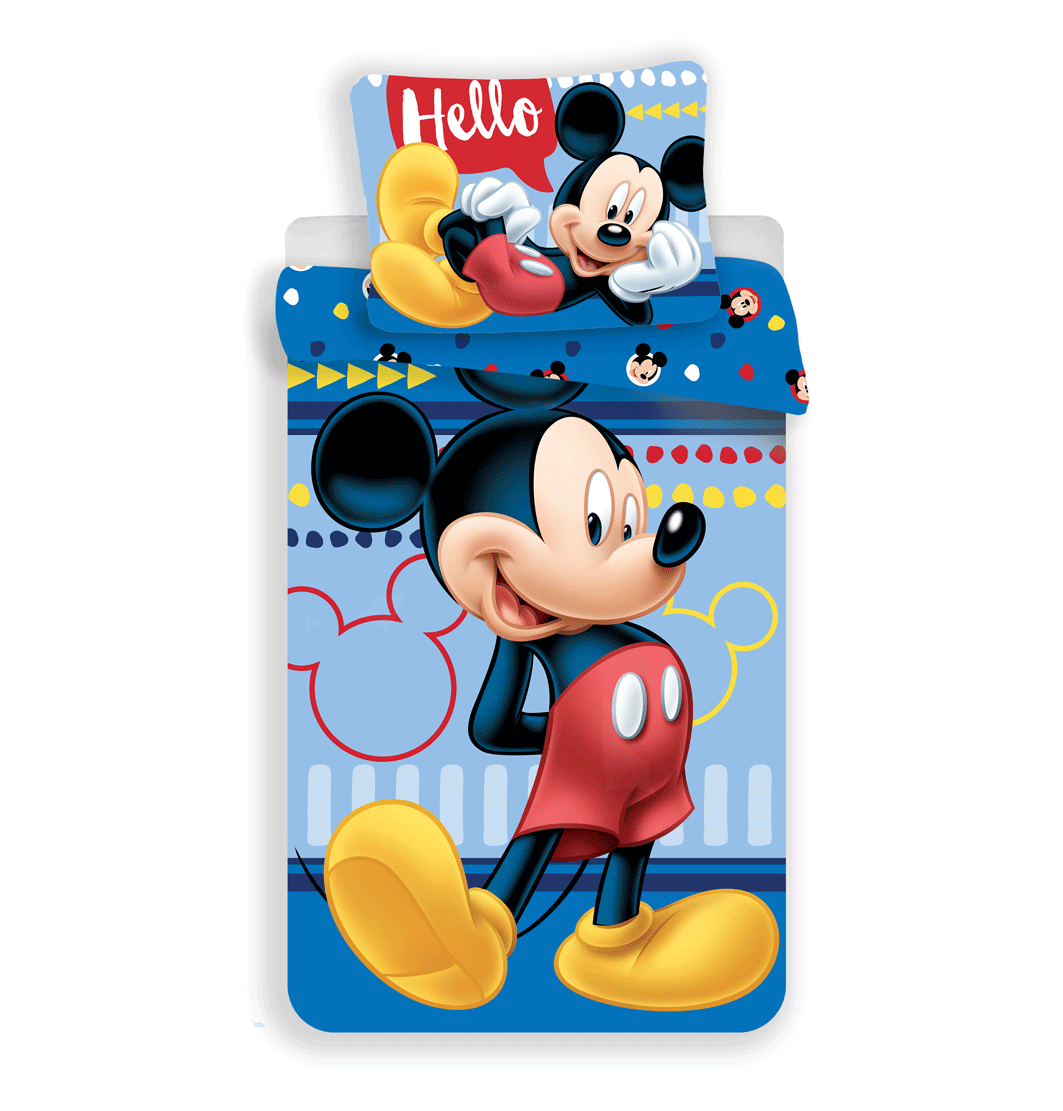 Детско двулицево спално бельо Mickey Mouse с ярки цветове и забавен мотив на Мики Маус.