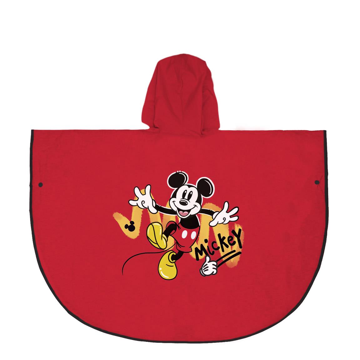 Детски дъждобран Mickey Mouse в червено с качулка и изображение на Мики Маус.