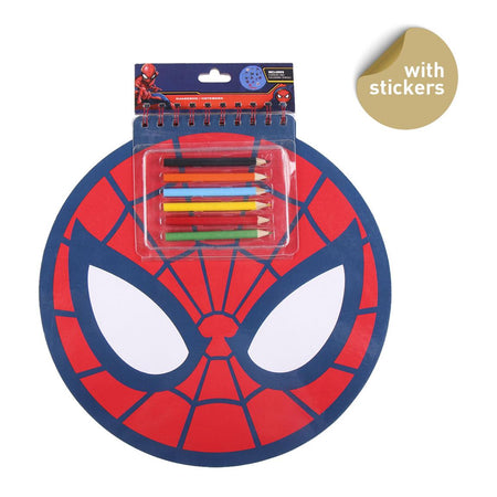 Книжка за оцветяване и рисуване Spiderman с цветни моливи и стикери.