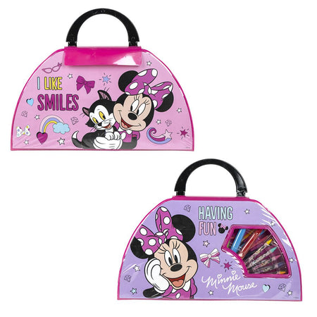 Комплект за рисуване, куфар Minnie Mouse с многоцветни цветни моливи и весела графика.
