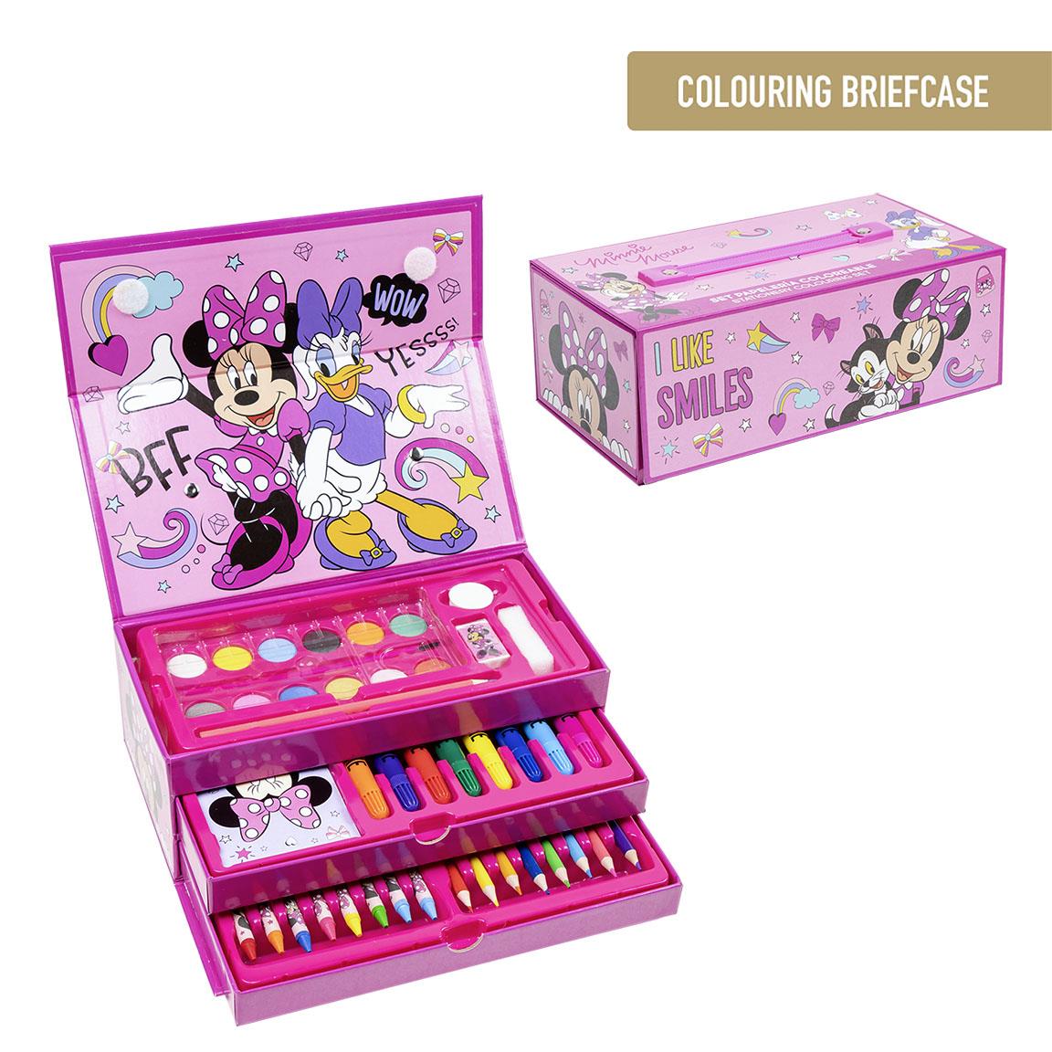 Куфар за рисуване Minnie Mouse с 42 части, включително пастели и бои за творчество.