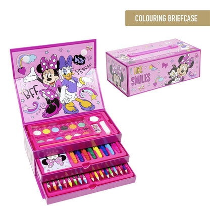 Куфар за рисуване Minnie Mouse с 42 части, включително пастели и бои за творчество.