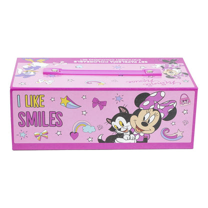 Куфар за рисуване Minnie Mouse с цветен дизайн и надпис "I LIKE SMILES".