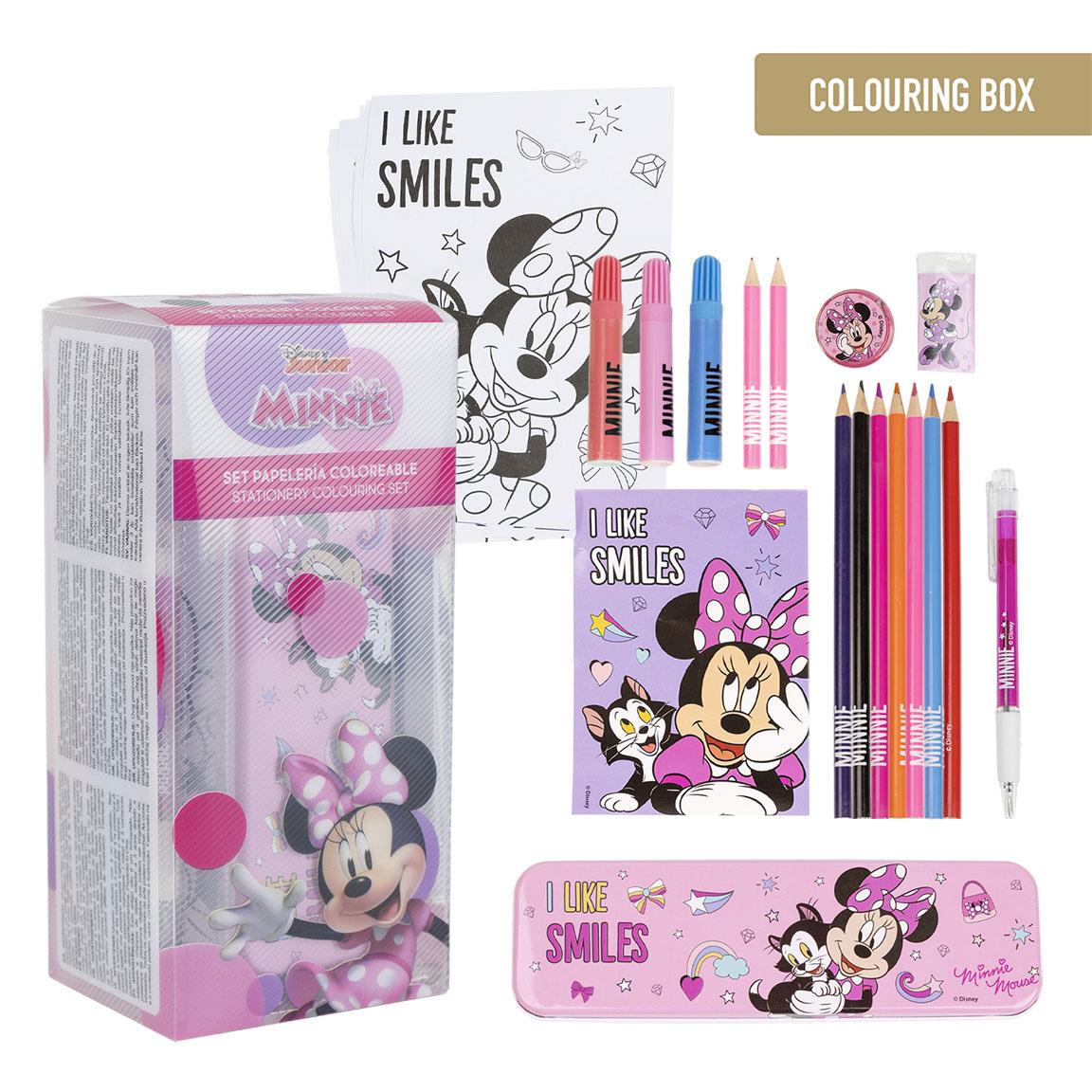 Комплект за оцветяване Minnie Mouse с цветни моливи и картонени листи.