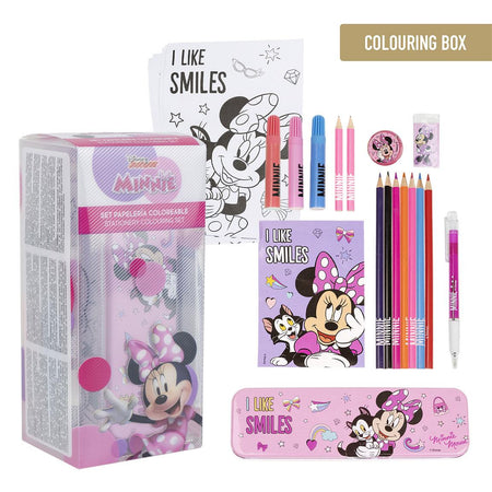 Комплект за оцветяване Minnie Mouse с цветни моливи и картонени листи.