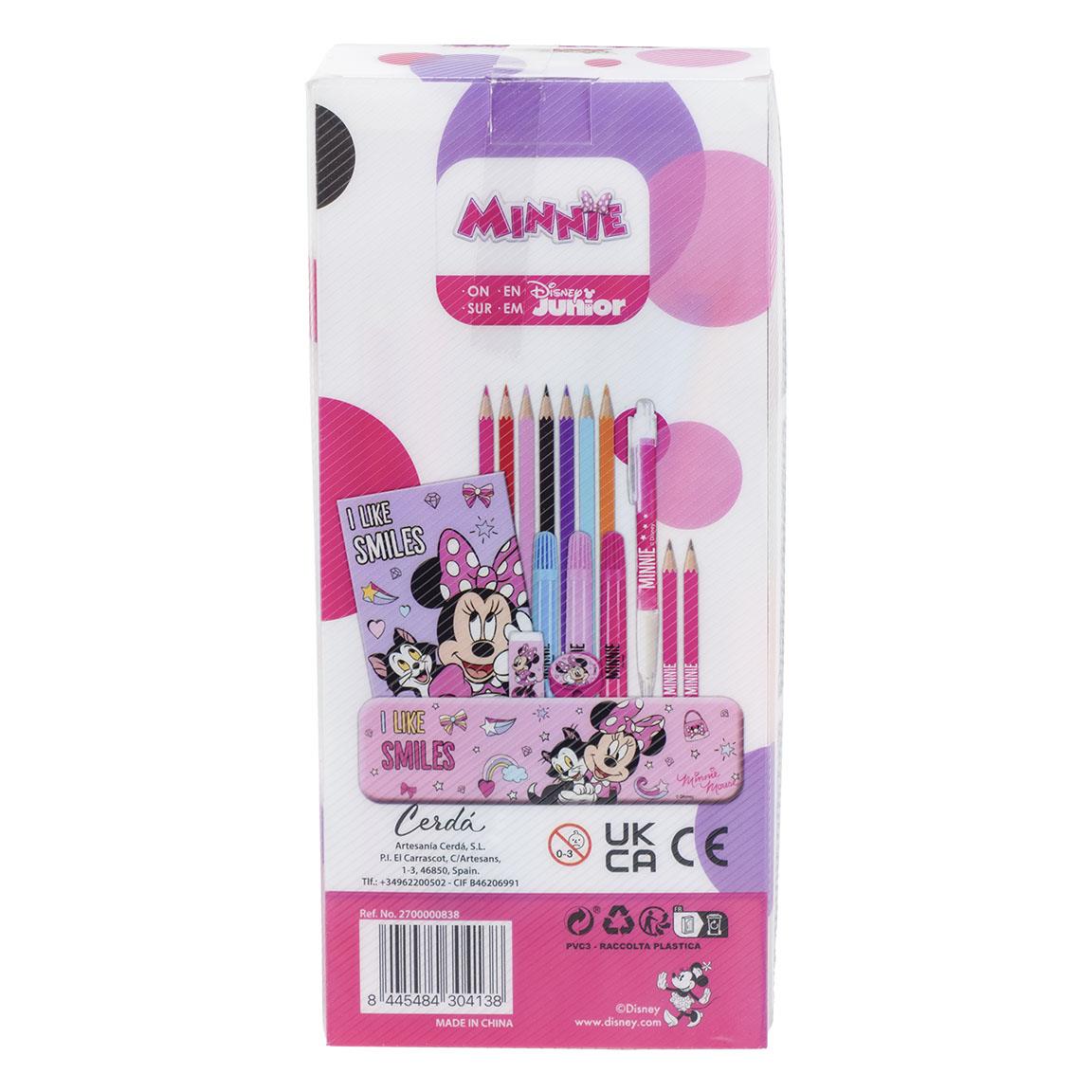 Комплект за оцветяване Minnie Mouse с цветни моливи и аксесоари за рисуване.