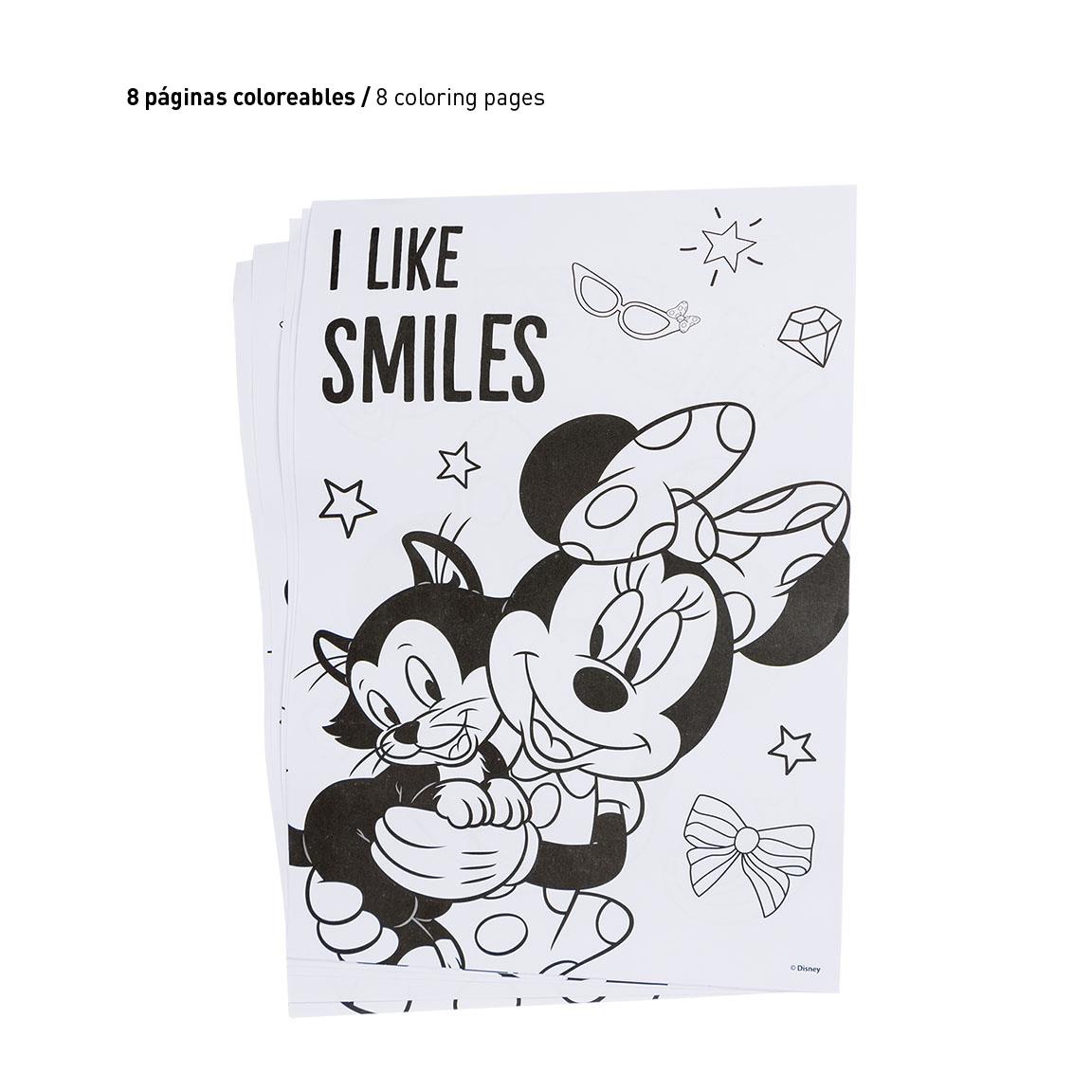 Комплект за оцветяване Minnie Mouse с 8 цветни страници за оцветяване.