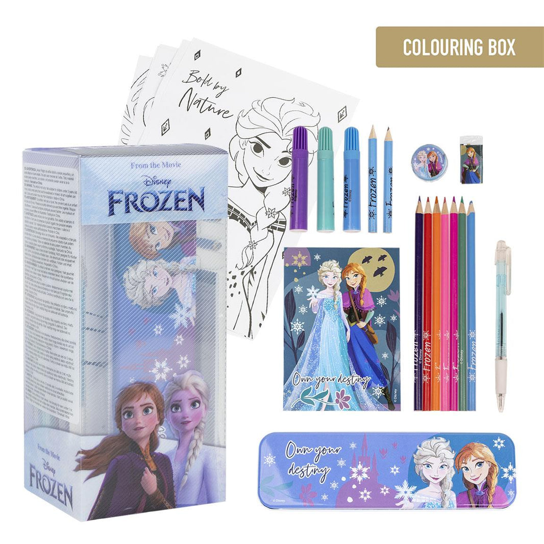 Комплект за оцветяване Frozen с цветни моливи и рисувателни листове с любимите героини на Дисни.