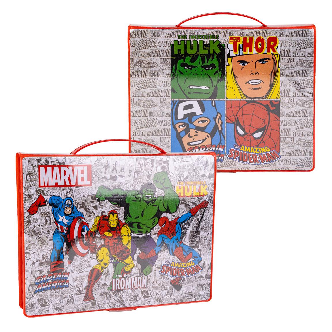 Куфар за рисуване Marval с образи на супергерои от Marvel като Хълк, Тор и Спайдър Мен.