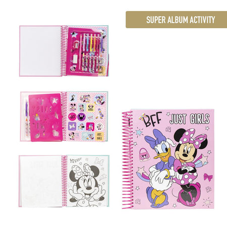 Албум за рисуване и оцветяване Minnie Mouse с цветни инструменти и стикери за деца.