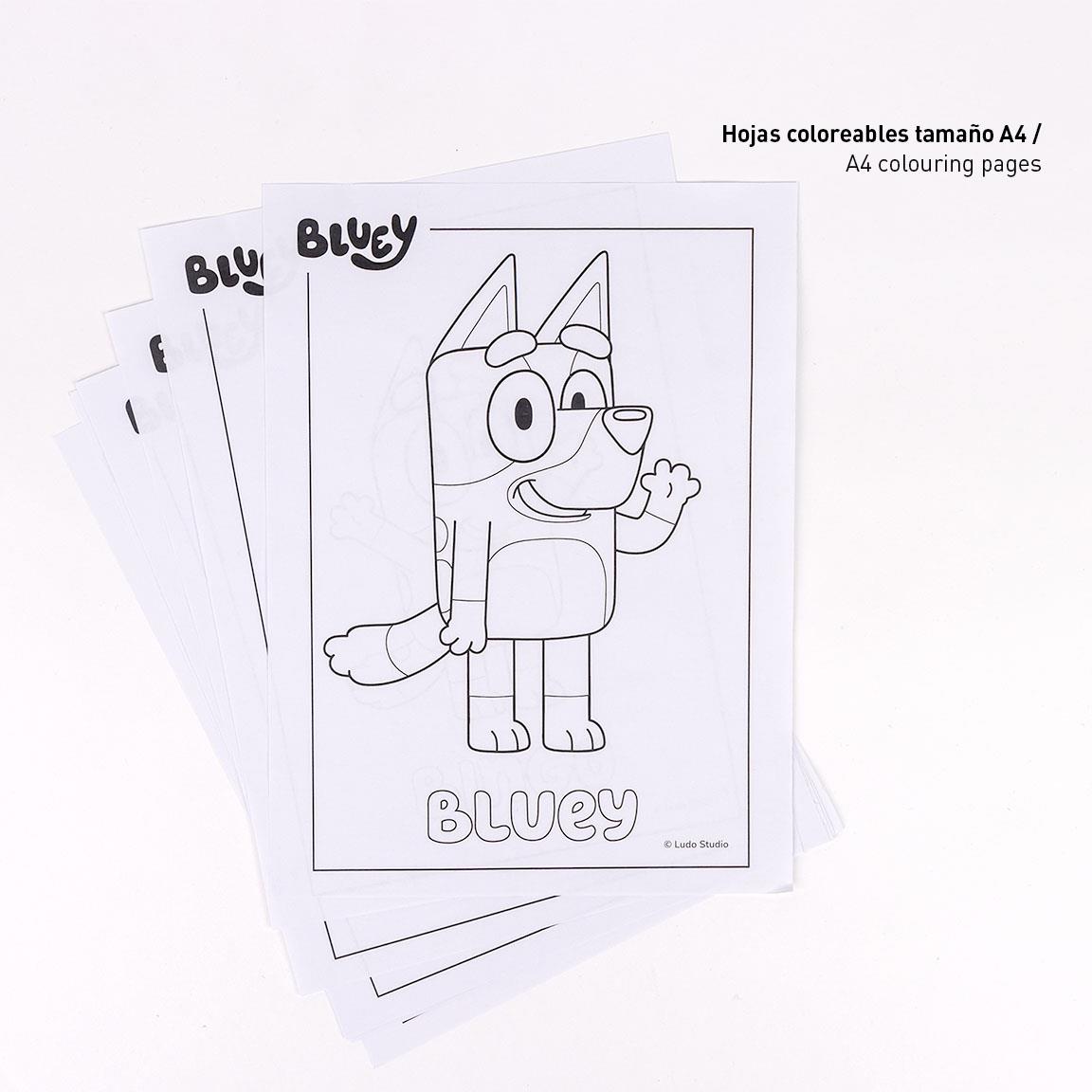 Комплект за оцветяване Bluey - страници за оцветяване A4 с героите Блуи и Бинго.