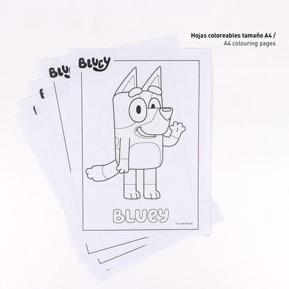 Комплект за оцветяване Bluey - страници за оцветяване A4 с героите Блуи и Бинго.
