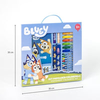 Комплект за творчески занимания с Bluey - комплект за рисуване с цветни моливи и стикери.
