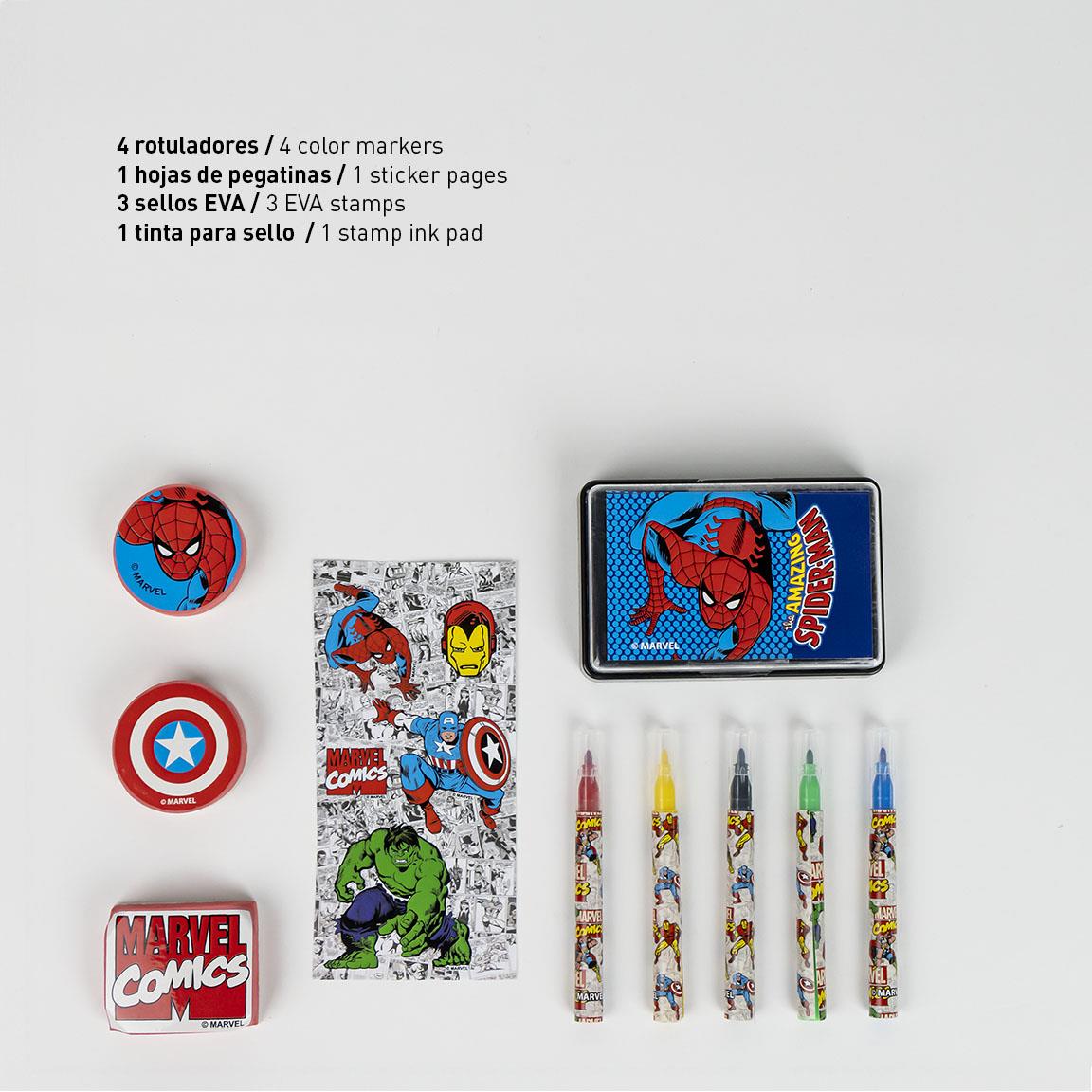 Комплект куфар за рисуване Spiderman с маркери, печати и стикери.