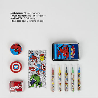Комплект куфар за рисуване Spiderman с маркери, печати и стикери.