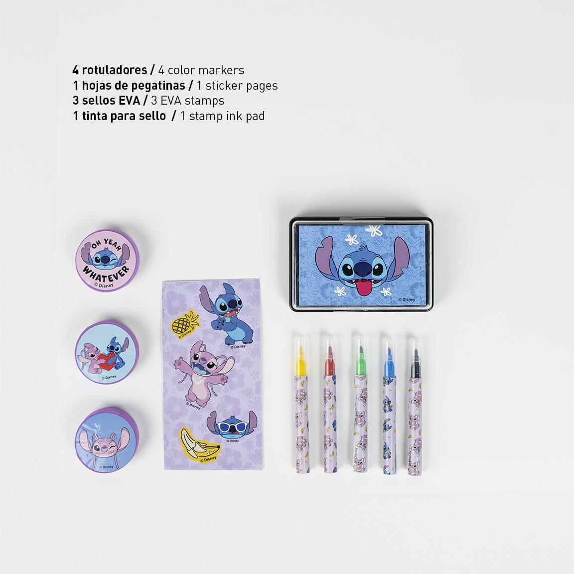 Куфар за рисуване Stitch с цветни маркери, стикери и печати за творчество