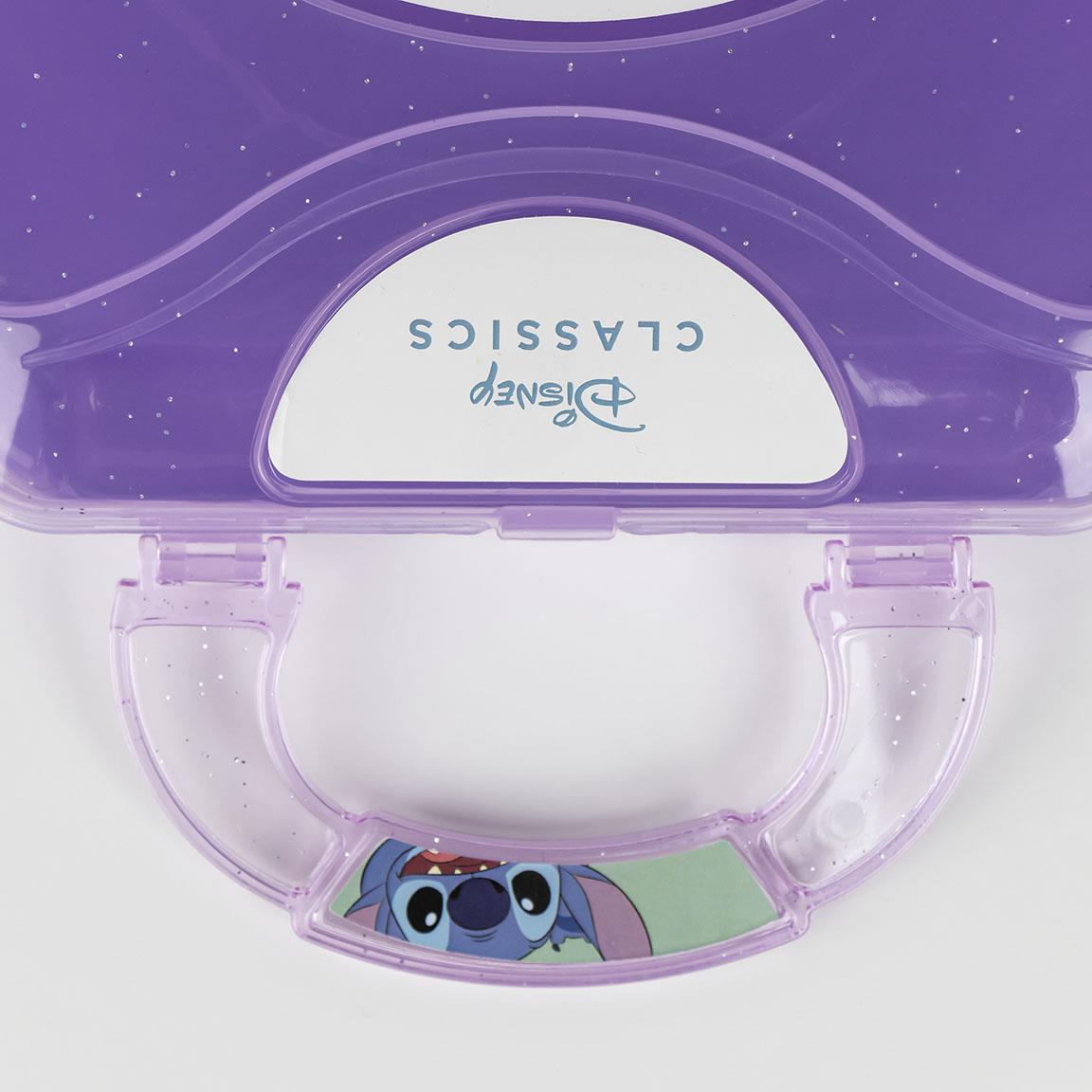 Куфар за рисуване Stitch с лилав дизайн и дръжка, идеален за детски игри и творчески моменти.