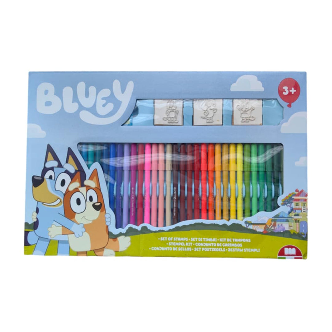 детски цветни флумастери за рисуване с блуи и бинго в кутия