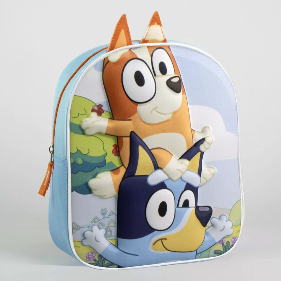 3D детска раница за градина Bluey с дизайн на героите Блуи и Бинго.