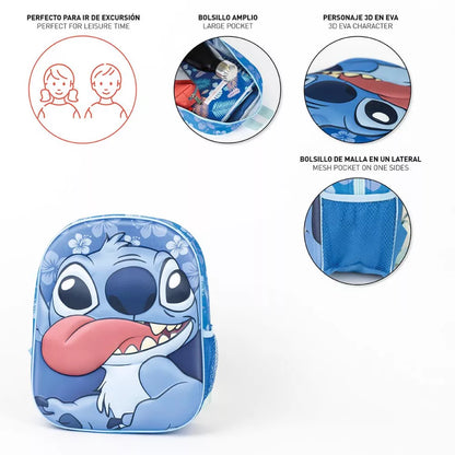 3D детска раница за градина Stitch с цветен дизайн и голямо отделение.