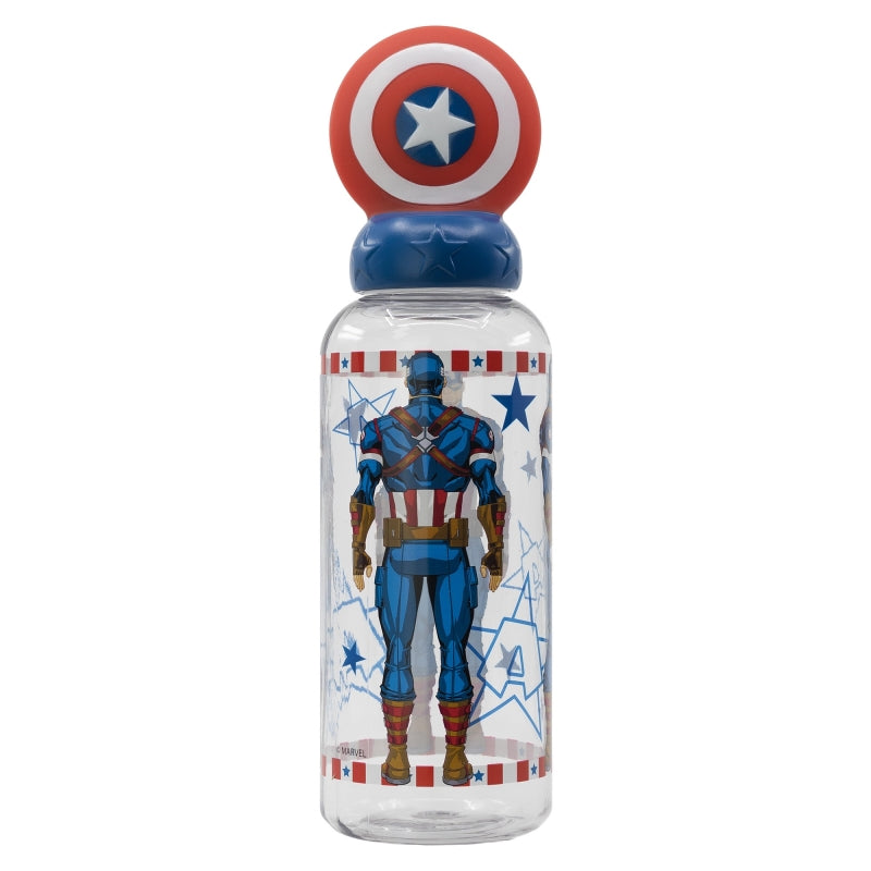 Бутилка за вода Captain America 560ml, 3D капачка с фигурка на Капитан Америка.