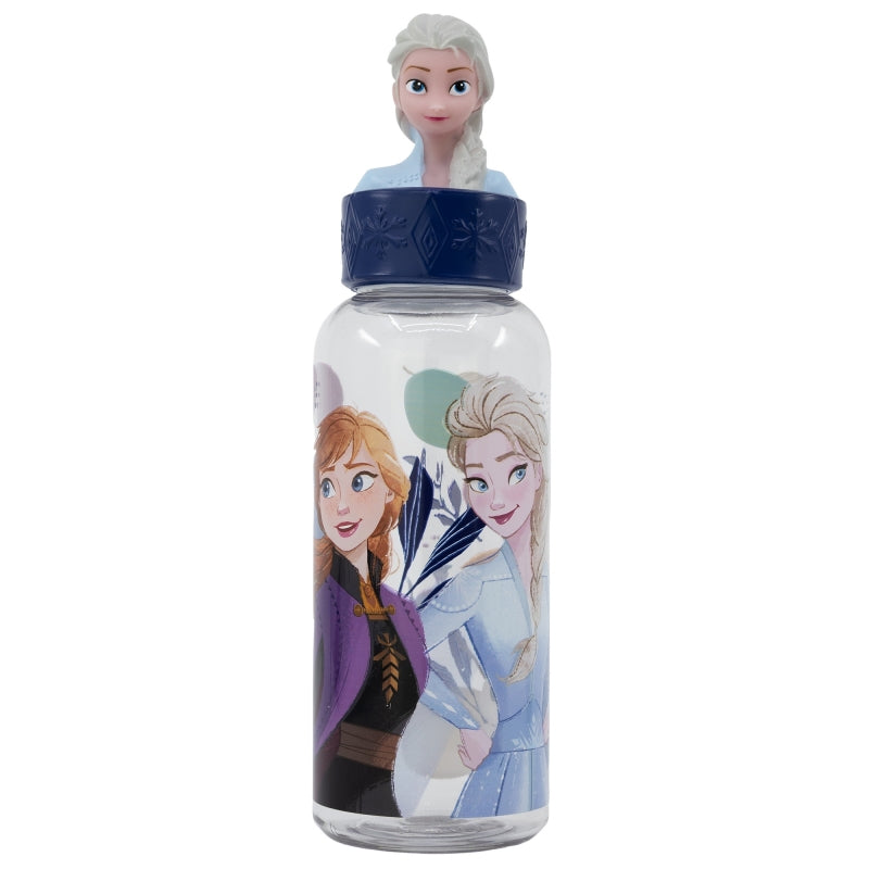 Бутилка за вода FROZEN 560ml, 3D капачка с изображение на Елза и Ана