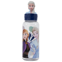 Бутилка за вода FROZEN 560ml, 3D капачка с изображение на Елза и Ана