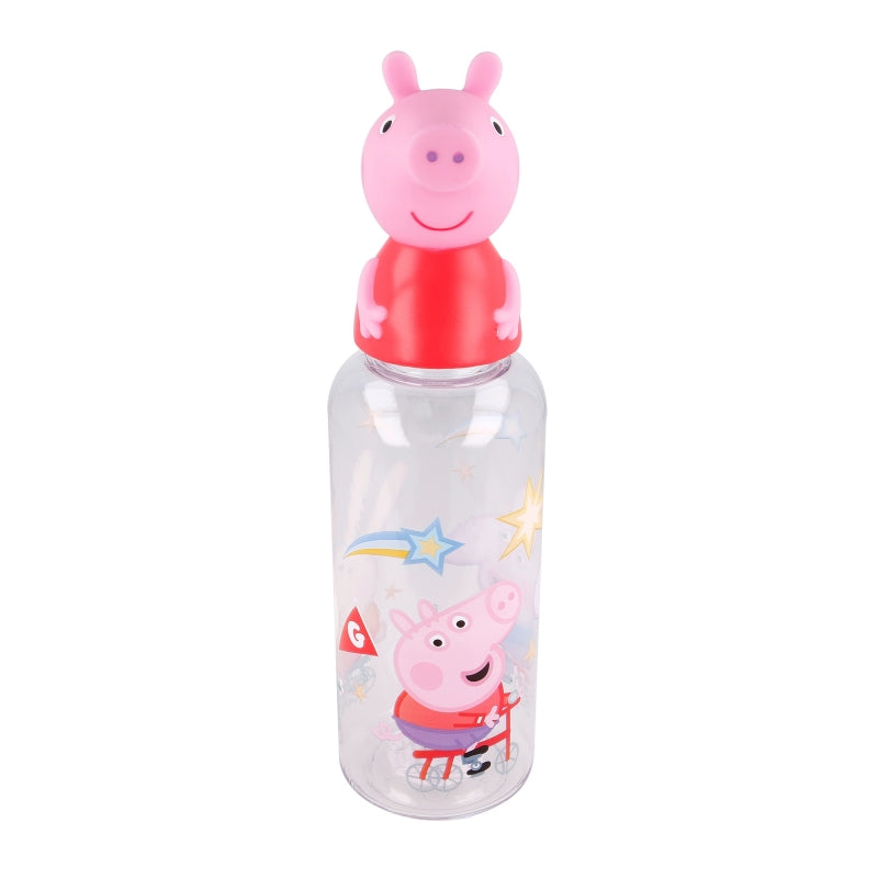 Бутилка за вода Peppa Pig 560ml, 3D капачка с фигурка на прасенце Пепа за деца.