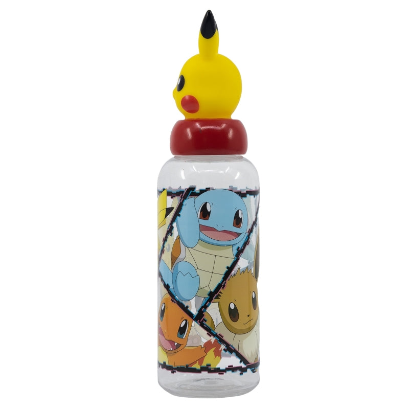 Бутилка за вода  Pokemon 560ml, 3D капачка с Pikachu и различни покемони на дизайна.
