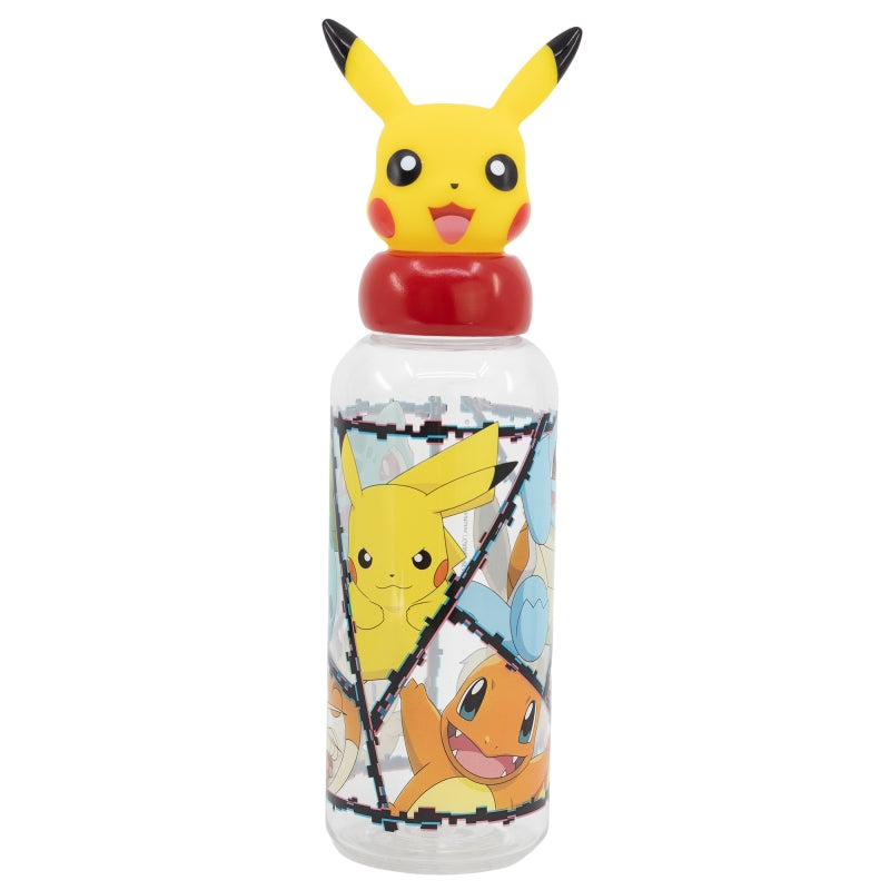 Бутилка за вода  Pokemon 560ml, 3D капачка с фигура на Пикачу и изображения на покемони