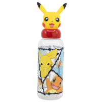 Бутилка за вода  Pokemon 560ml, 3D капачка с фигура на Пикачу и изображения на покемони