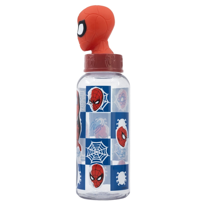 Бутилка за вода Spiderman 560ml, 3D капачка с цветни графики и фигура на Спайдърмен