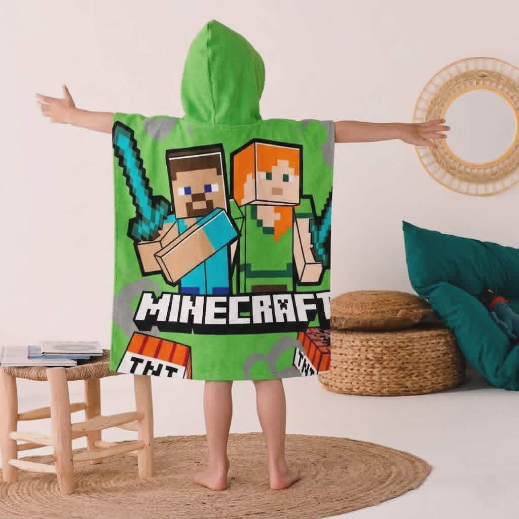 детско пончо за плаж Minecraft – 100% памук с качулка, 115x50 см