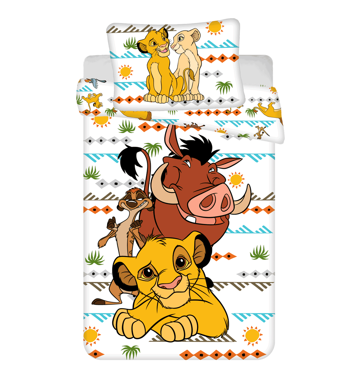 Детско двулицево спално бельо Lion King с изображения на Симба, Тимон и Пумба, размер 140х200 см.