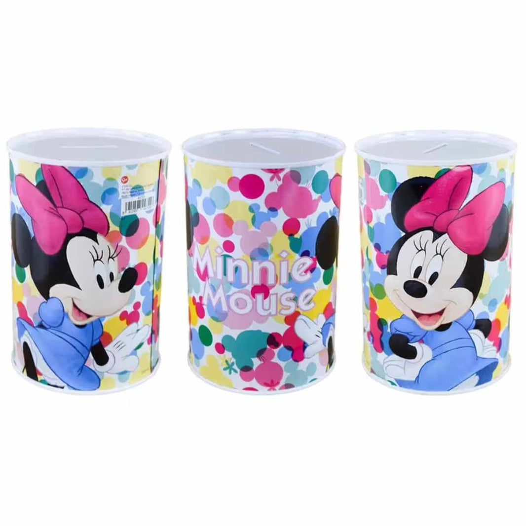 Метална касичка Minnie Mouse с цветен дизайн и елементи от любимата анимационна героиня.