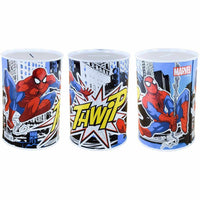 Метална касичка Spiderman с ярки изображения на супергероя и забавен дизайн за детската стая.