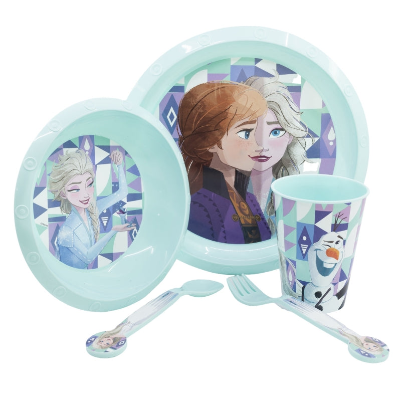 Комплект за хранене Ана и Елза Frozen с чаша, купа, чиния и прибори за деца.