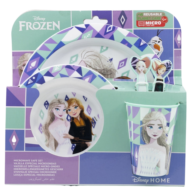 Комплект за хранене Ана и Елза FROZEN с чаша, купа и чинии, подходящ за деца.