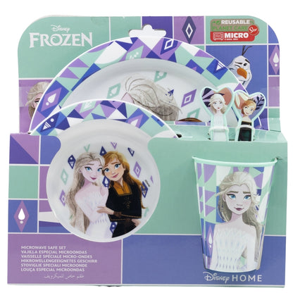Комплект за хранене Ана и Елза FROZEN с чаша, купа и чинии, подходящ за деца.