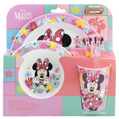Комплект за хранене Minnie Mouse с чинии, купа, чаша и прибори, идеален за деца и подарък.