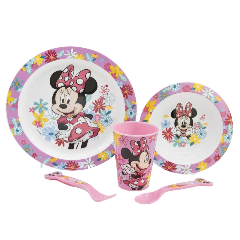 Комплект за хранене Minnie Mouse с чиния, купа, чаша и прибори с Мини Маус. Подходящ за деца.