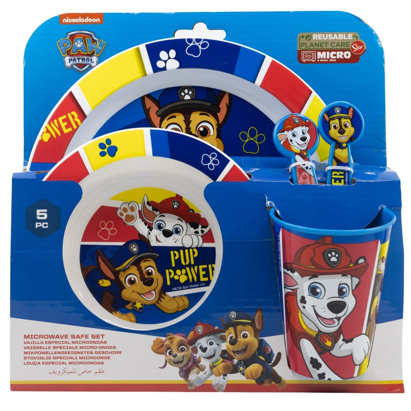 Комплект за хранене Paw Patrol - 5 части, безопасни за микровълнова, с детски герои.