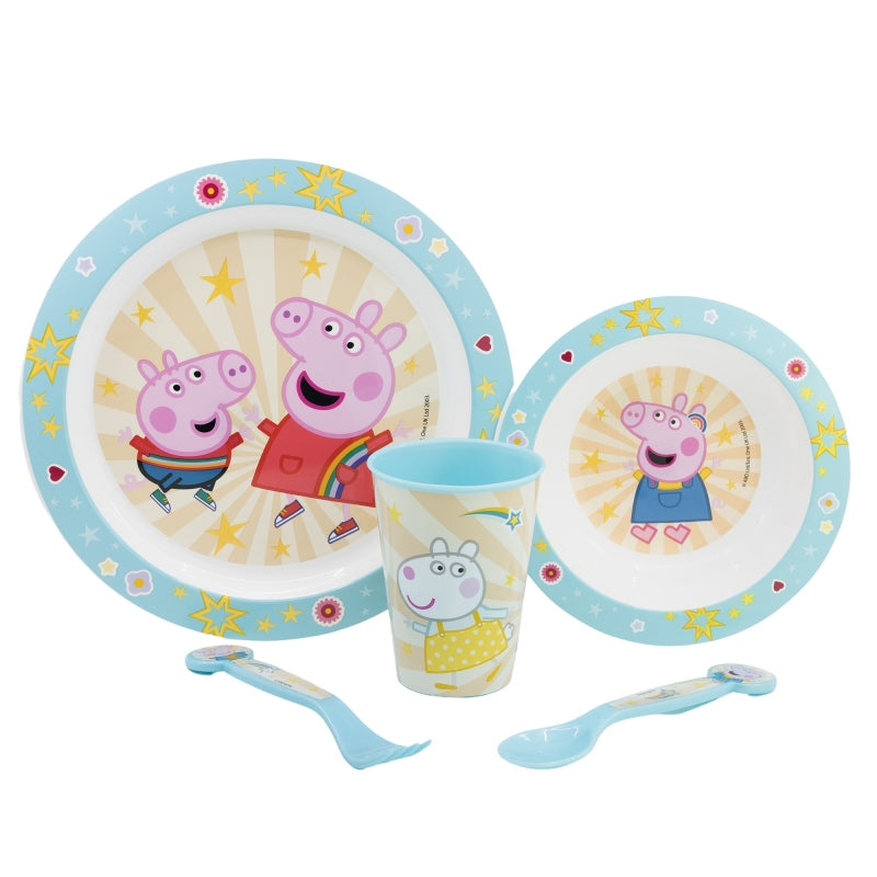 Комплект за хранене Peppa Pig с чинии, купа, чаша и прибори за деца, без BPA.