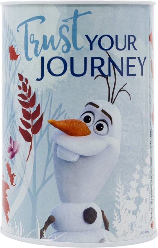 Метална касичка Frozen с изображение на Олаф и текст "Trust Your Journey"